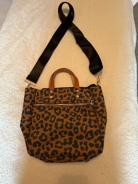 Leopard Print Tote Bag with Removable Strap - Brown/Black